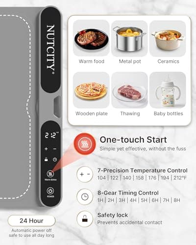 Food Warming Mat Extra Large, 40" x 15" — No Open Flame & No Bulky Heating Stand Required — Foldable Silicone with 7 Temp Settings & 8-Hour Timer for Party, Gathering & Daily Use - Thumbnail 3