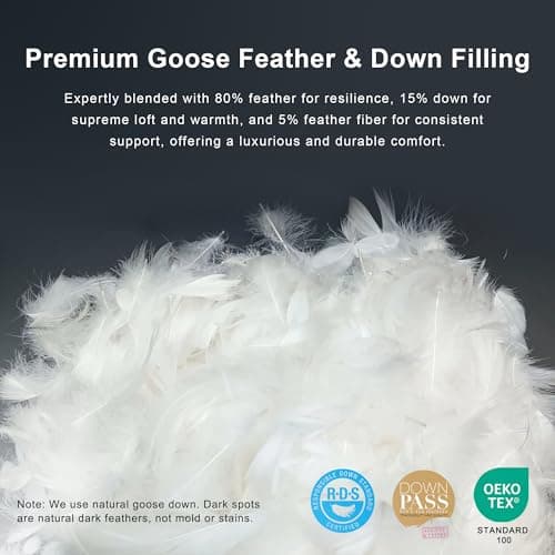 ALPSWAN Goose Feather Down Comforter King Size, White 100% Cotton Duvet Insert, All Season Hotel Bedding Fluffy Cotton Comforter with Corner Tabs (White, King) - Thumbnail 5