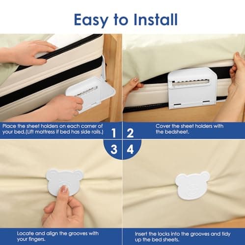 The Original Patented Bed Sheet Holders for Corners, Heavy Duty ABS Bed Sheet Straps with Anti-Slip Pads & Lock Clips, Keep Sheets Tight & Secure, Easy Installation, Fits All Mattress Sizes(Set of 4) - Thumbnail 5