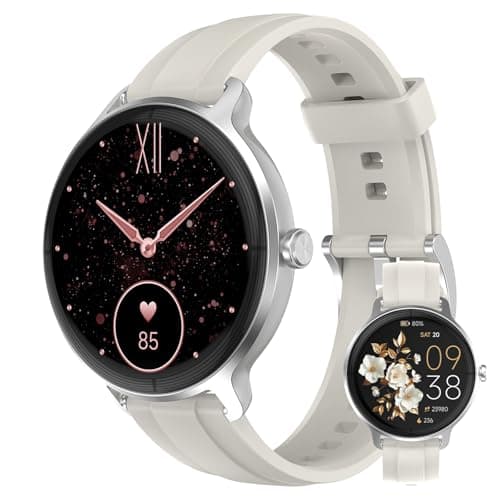 PROTKPETS Smart Watches for Women Men 1.27" HD Fitness Tracker with Heart Rate/Sleep/Step/SpO2 Monitor, IP68 Waterproof Watch for Android iOS (Off White) - Image 1