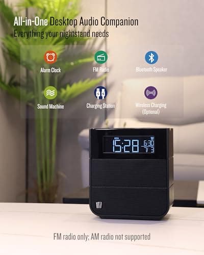 Soundfreaq Sound Rise II, SFQ-16: Bedside Alarm Clock Radio & Bluetooth Speaker, with Large Display Screen, FM Radio, Fast USB Charging, and Nature Sound - Thumbnail 2