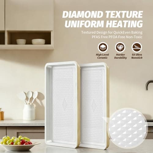 Ymiton Nonstick Ceramic Baking Sheet With Rack, 2-Pack Half Sheet Pan, Non-Toxic, PTFE & PFOA Free, Warp-Free, Oven Safe 550°F, Dishwasher Safe, Aluminized Steel, Gray Yellow - Thumbnail 6