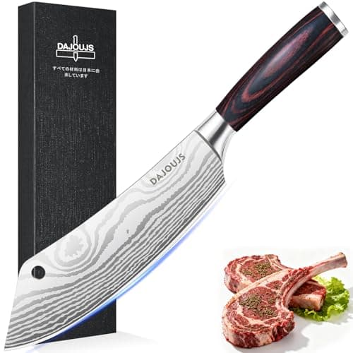 DAJOUJS 8-Inch Meat Cleaver Butcher Knife - High-Carbon Stainless Steel Professional Cleaver Chefs Knife Cutting Knives with Ergonomic Wood Handle & Gift Box for Cooking