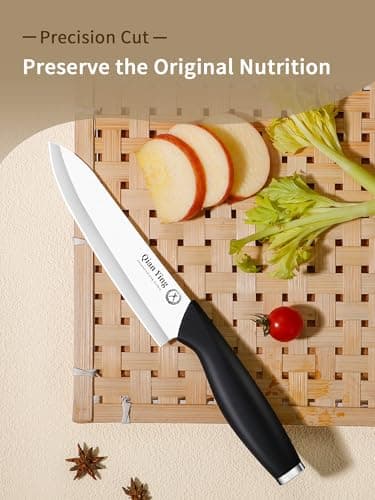 Ceramic Knife Set for Kitchen with Sheath: 100% Zirconia Pure Ceramic Sharp Blade Fruit Cutting Knives 9Pcs with Cover Rustproof Clean Cut Edge Black Handle, No Scratches on Titanium Cutting Boards - Thumbnail 3