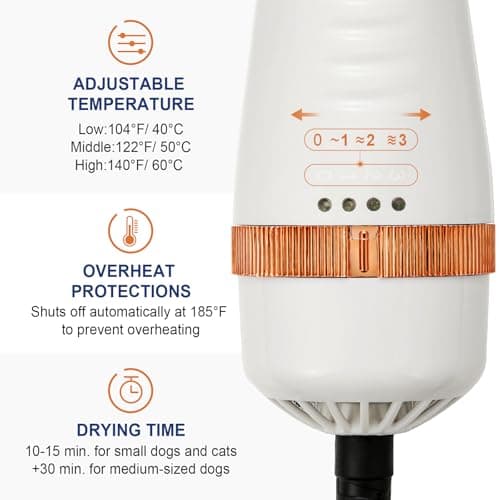 3-in-1 Pet Hair Dryer Brush for Dogs & Cats Portable, Dog Hair Blower & Slicker Brush Adjustable Temp (Low/Middle/High), Overheat Protection - Thumbnail 6