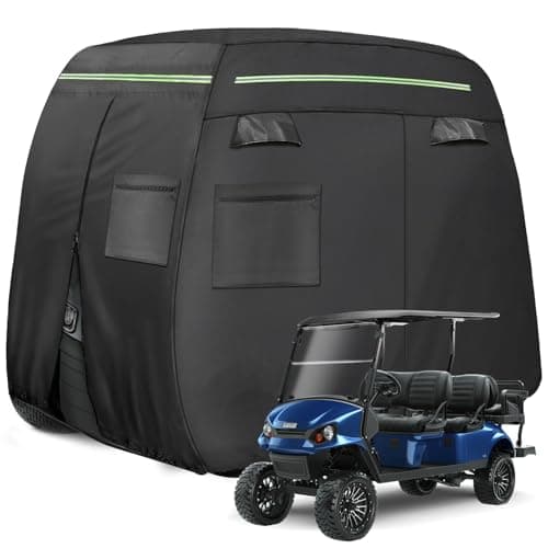 Xoxocos Golf Cart Covers 6 Passenger, Heavy Duty 600D Waterproof Golf Cart Seat Cover EZGO, Club Car, Yamaha, Outdoor 6 Seater with Reflective Strips, Zippered Pockets, Zipper Doors - Image 1