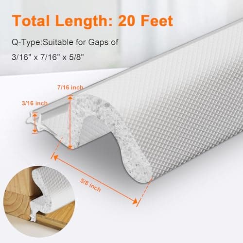 Storystore 20 Ft Weather Stripping Door Seal, Foam Kerf Door Weather Stripping for Doors and Windows Insulation with Slot Card Frame,White - Thumbnail 3