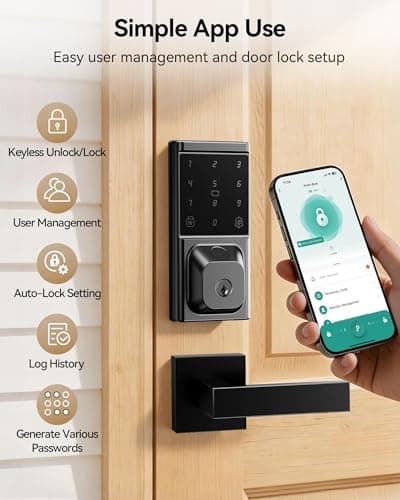 IBLOG Smart Deadbolt Lock with 2 Lever Handles, Keyless Entry Door Lock Set, Fingerprint, Touchscreen Keypad, APP Control, Temporary Passcode, Auto Lock, IP54 Waterproof, Easy Install for Front Door - Thumbnail 4