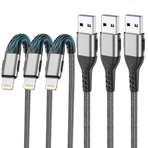 3 Pack 10FT Phone Charger Appple MFii Certified Liightning Cable, USB Liightning Charger Cord - Long Phone Charging Cable for Phone 14/13/12/11/10/8/7/Plus, Pad -Silver Anti-Slip Connector