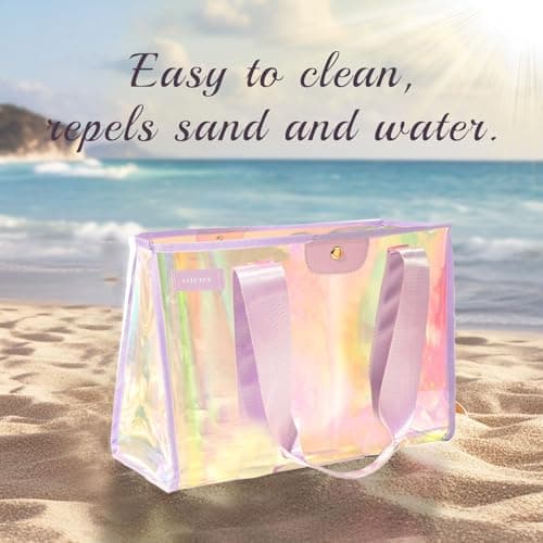 GolfFox 26L Extra Large Iridescent Beach Bag Set - Pink Tote Bag with Zipper & Waterproof Touchscreen Phone Pouch，Perfect Beach Essentials for Family - Thumbnail 4