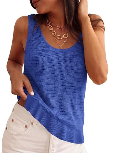 PRETTYGARDEN Crochet Tops for Women 2026 Resort Wear Summer Boho Sleeveless Sweater Tank Tops Beach Vacation Spring Clothes (Blue,Small) - Image 1