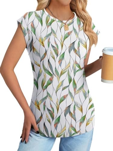 NORACORA Ladies Tops and Blouses Loose Fit Colored Tops Summer Shirts Womens Print Fashion Summer Tops Spring Outfits Casual Basic Tees Colorful Leaf M - Thumbnail 3