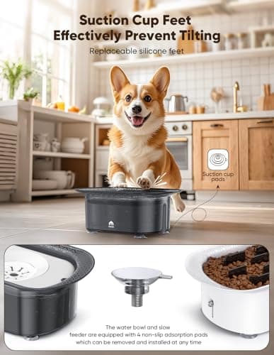 Dog Water Bowl,No Spill Water Bowl for Dogs Reduce Refill & 2-6 Cups Slow Feeder Dog Bowls 2Pieces,Anti Splash No Mess Dispenserl,Anti-Choking Puzzle Food Bowls(with Suction Cup Foot Pad) - Thumbnail 3