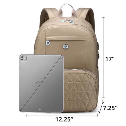 Swissdigital Design Backpack for Women, 15.6 inch Laptop College Khaki Medium Simple Modern Backpacks for School with USB Charging Port for Womens Girls | SD1711-75 - Thumbnail 3