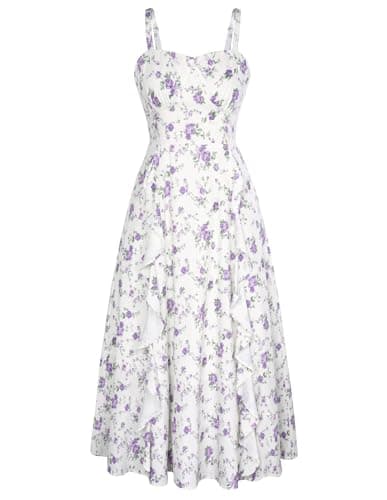 Belle Poque Summer Purple Floral Dresses for Women 2024 Garden Party Dress Floral Sundress for Women Wedding Guest L - Image 1