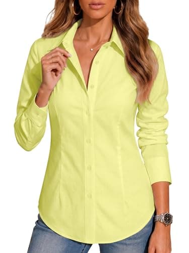BBIBBI Women Blouses Womens Shirts Long Sleeve for Women's Button Up Shirt Dressy Casual Tops Work Collared Office Clothes Yellow Size 5XL - Image 1