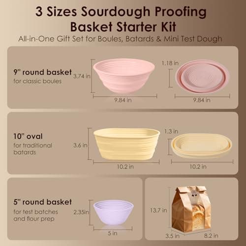Yiopaun Silicone Banneton Bread Proofing Baskets, Sourdough Starter Kit Baking Supplies - 5'' and 9" Round, 10" Oval Foldable Non-Stick Dough Proofing Bowl Containers Sets Gifts - Thumbnail 5