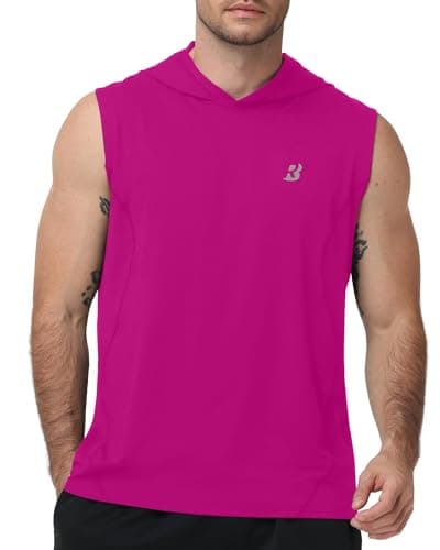 Roadbox Mens Sleeveless Hoodies Tank Top, Muscle Workout Hooded Vest, Quick Dry Gym Athletic Cut Off Shirts for Summer Casual Pink Purple - Image 1