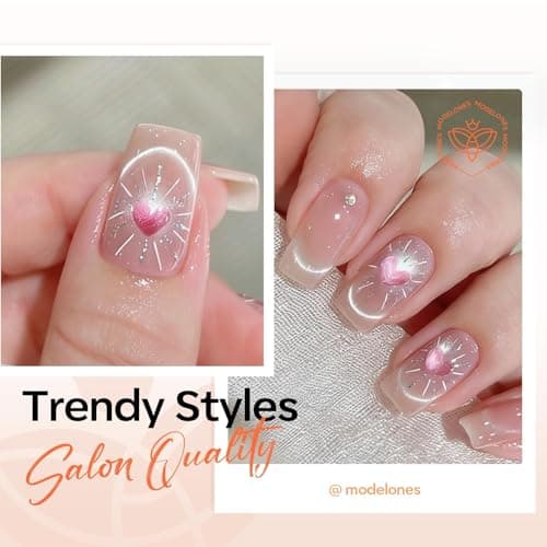 modelones French Cat Eye Magnet Set, Scissor-Shaped Nail Magnet Tool, 2 IN One Cateye Nail Magnet for French Effect, Hole&Bunny-Shaped&Heart Magnet for Cat Eye Gel Polish DIY Easter's Nail Salon - Thumbnail 4