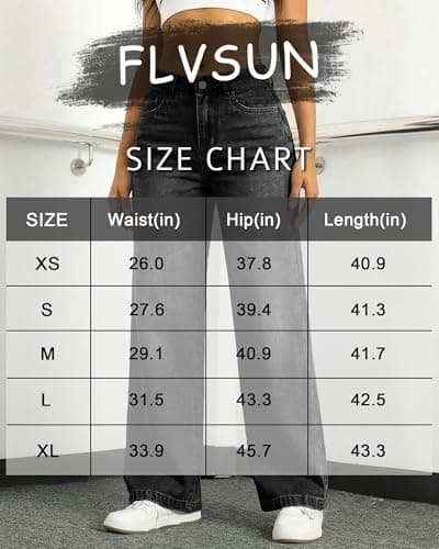 Flvsun Tall Jeans for Women 30"/32" Inseam Extral Long Denim Pants Straight Leg Jeans High Rise Classic Fit for Tall Ladies Black M - Thumbnail 5