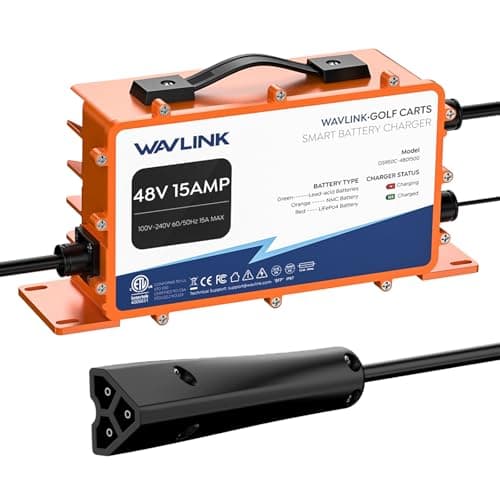 WAVLINK Golf Cart Smart Battery Charger GS950C - 48V 15A Max, 810W Output, IP67 Waterproof, LiFePO4/NMC/Lead-Acid Compatible, Intelligent Charging with CPU-Controlled PWM Technology - Image 1