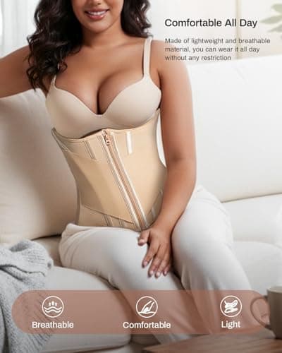 Waist Trainers for Women for Daily Wear, Faja Body Shaper Corset with Tummy Control for Workouts, Postpartum Recovery, and Yoga Sessions — Breathable and Supportive Apricot - Thumbnail 2