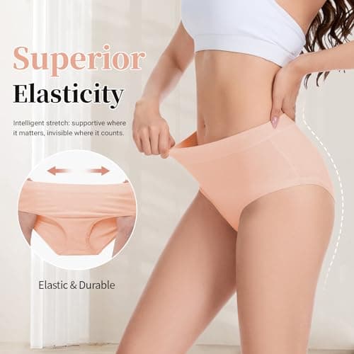 Migbean Wide Gusset Underwear for Women Mid Waisted Microfiber Panties Full Coverage Stretch Briefs 5 Pack Regular - Thumbnail 5