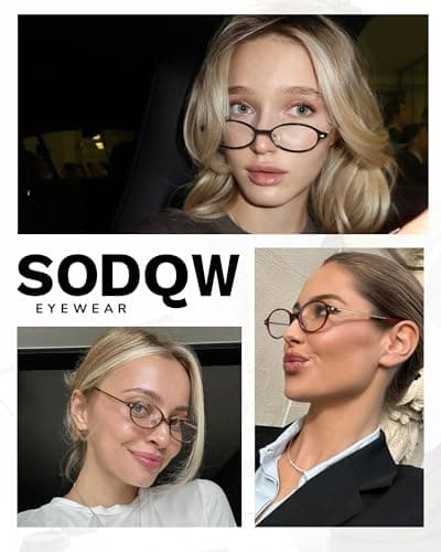SODQW Titanium Oval Blue Light Glasses for Women, Trendy Small Office-Siren Bayonetta Glasses with Clear Lens - Thumbnail 2