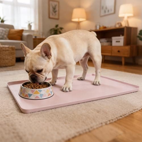 Large Cat Dog Food Mat, 24” X 16” Waterproof Silicone Pet Feeding Mat with Raised Edges, Non-Slip Dog Placemats for Food and Water Bowl, Spill-Proof Mat to Protect Floors, Pink - Image 1