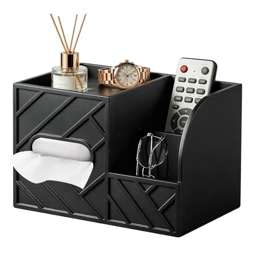 Militwo Aesthetic Tissue Box Cover, Modern Minimalist Remote Control Holder with Storage Tray, Etched Wood Cube Facial Tissue Box for Table, Light Luxury Desktop Organizer for Nightstand, Office Décor