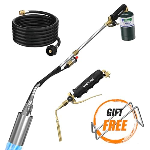 Propane Torch Weed Burner and Soldering Torche Kit, Solid Brass Brazing Torch,High Output with Long/Short Mode,11.5FT Hose Heavy Duty Blow Torch Flamethrower with Self Igniter and Turbo Trigger - Thumbnail 2