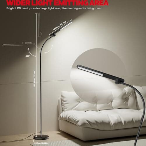 Honeywell F4 Sunturalux™ LED Floor Lamp, CRI 97 Full-Spectrum Eye-Caring Light, Stepless Dimmable Task Lamp with Flexible Gooseneck, 77.5" Tall Reading Lamp for Living Room & Office - Thumbnail 3