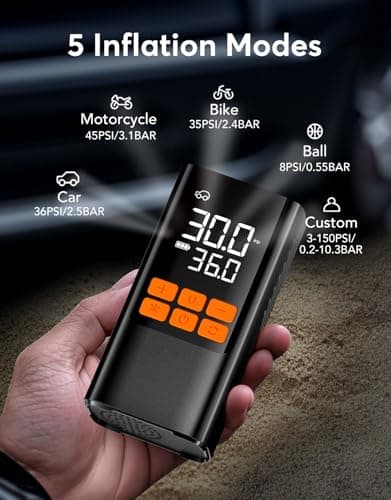 Cordless Portable Air Pump, 150PSI Fast Tire Inflator with Pressure Gauge & LED Light, Compact Air Compressor for Car, Bike, Motorcycle, and Balls (Minimalist) - Thumbnail 3