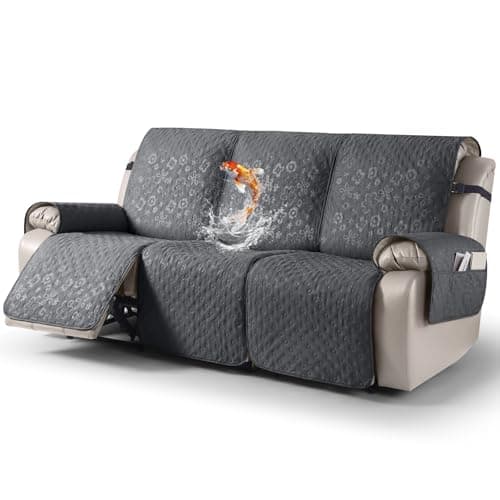 VANSOFY 100% Waterproof Recliner Sofa Covers, Couch Covers with Non-Slip Granule, 3-Piece Washable Reclining Sofa Cover with Pocket Furniture Protector for Kids, Pets（Dark Gray,3 Seater） - Image 1