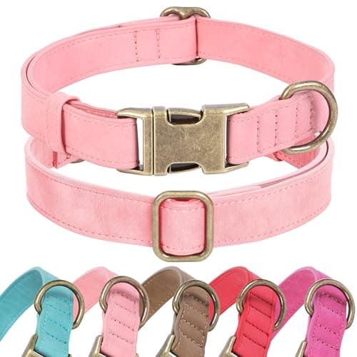 Jumpress Soft Leather Dog Collar for Small Medium Large Dogs, Heavy Duty Dog Collar Leather with Quick Release Metal Buckle, Durable & Adjustable for Medium Dogs Walking (Pink, M)