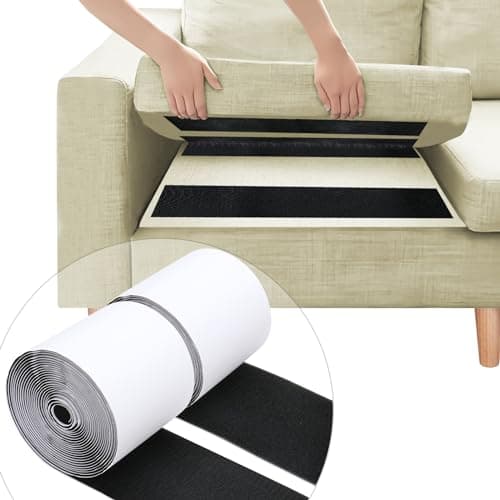 4.4 " X 18.5 Feet Heavy Duty Strips with Adhesive, Nylon Strips Tape Roll, Prevent Couch Cushions, Patio Cushions, Carpets, Mattresses Sliding, Picture Wall Hanging, No Punching Wall Mounting, Black