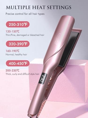 LANDOT Wide Flat Iron Hair Straightener - 1.75" Professional Ceramic Straightening Iron for Faster Styling, Extra Shine Hair, Dual Voltage Adjust Temp 250-450℉ All Hair Types, Ideal for Busy Morning - Thumbnail 5