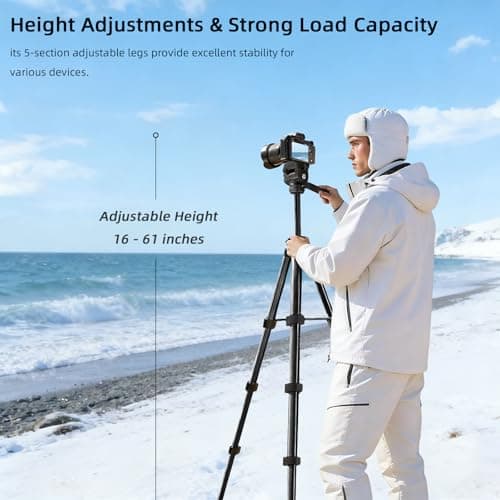 Jishane Camera Tripod, Travel Tripod for Camera Canon EOS Rebel Nikon, 61" Lightweight Phone Stand with Wireless Remote & Carry Bag, Compatible with DSLR, iPhone, Spotting Scopes, Max Load 11lb - Thumbnail 3