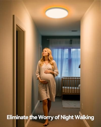 Pak 12 Inch LED Flush Mount Ceiling Light Fixture with Night Light, 24W Modern Ultra-Thin Ceiling Lamp with Remote, 2400LM Dimmable, 2700K-6500K Adjustable Color Temperature, for Bedroom Living Room - Thumbnail 3