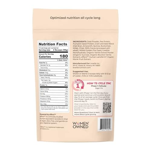 Levelle Nutrition Boom Chocolata Plant-Based Protein Powder - Phase 1: Follicular | Pea & Pumpkin Protein | Iron, Fiber & Vegan Lactoferrin | No Artificial Sweeteners - Thumbnail 6