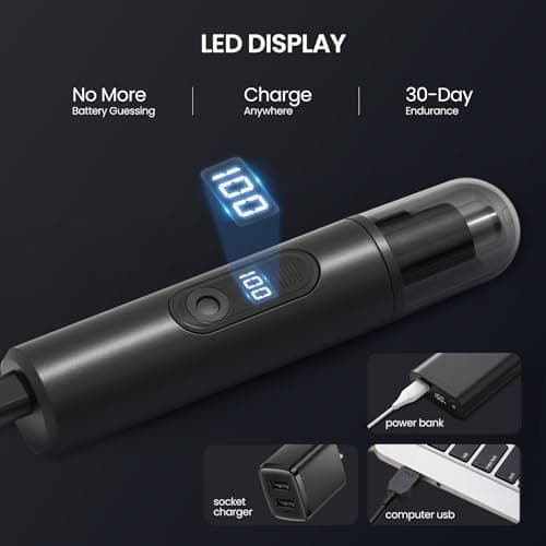 SUERBEATY Nose Hair Trimmer for Men Rechargeable, Electric Nose and Ear Hair Trimmer, Professional Nose Clipper, LED Display, Waterproof, Portable Travel Size, Painless, Black - Thumbnail 4