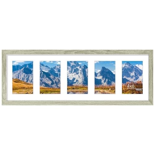 Vittanly 8x24 Collage Picture Frame, Displays 5Pcs 4x6 Pictures with Mat or 1Pcs 8x24 without Mat, Picture Frames Collage Wall Decor for Horizontal or Vertical Display, Driftwood, 1 Pack