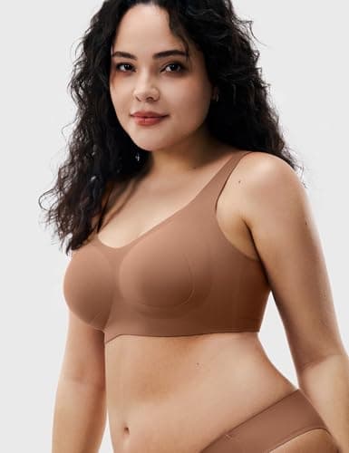 No Underwire Bras for Women,Comfortable Seamless Push Up Full Coverage Supportive Bralettes Chocolate - Thumbnail 2