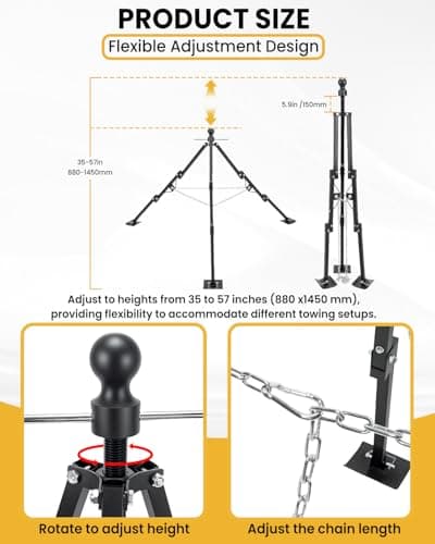 RVSNAIL Tripod Stabilizer Jack for 5th Wheel Trailer RV, 5000lb Load Capacity, Adjustable Height from 35" to 57", Foldable Gooseneck Hitch Stabilizer - Thumbnail 2