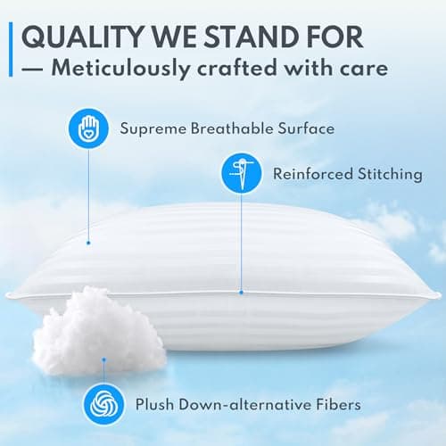 HEYCUZI Queen Size Bed Pillows Set of 2 - Breathable Premium Down Alternative Sleeping Pillows for Side, Back, and Stomach Sleepers Fluffy Hotel Quality Soft Microfiber Fill Cooling Skin-Friendly - Thumbnail 5