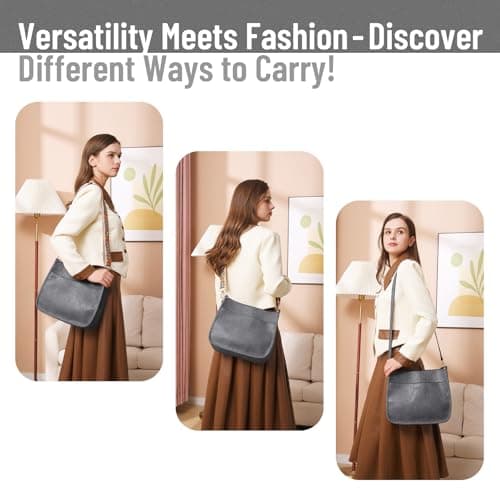 WOOMADA Crossbody Bags for Women Vegan Leather Handbag Trendy Hobo Shoulder Bag with 2 Adjustable Strap(1pc-dimgrey) - Thumbnail 6