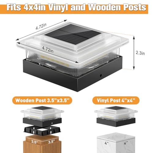 NACINIC 4x4 Solar Post Cap Lights 12 Pack, 4 Modes Outdoor Post Lights Solar Powered Dusk to Dawn Outdoor Post Light Solar Light for 4x4 3.5x3.5 Fence Post Mailbox Post - Thumbnail 5