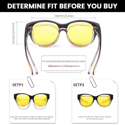 Xfeel Night Driving Glasses Over Prescription Glasses for Women Anti Glare Night Vision Glasses for Low-Light Conditions - Thumbnail 4