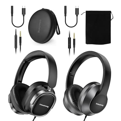 URBAN SWING Premium 2 Headphones Bundle Includes 2 USB C Adapters Plus Sturdy Hard Case & Travel Pouch, Aux Cord with 4.9ft Extra Long Cable, for iPhone 17/16, iPad, Samsung & PS5 - Image 1
