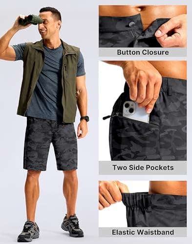 G Gradual Men's Casual Shorts 9" Lightweight Hiking Golf Zipper Pockets Stretch Quick-Dry Breathable Shorts for Travel Work Summer Black Camo - Thumbnail 5